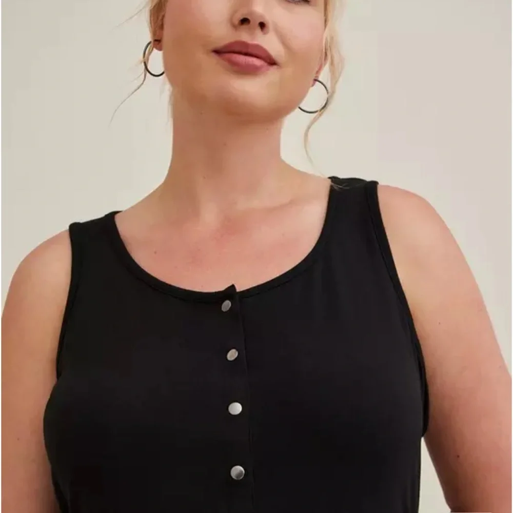 Torrid Mini Jersey Bodycon Dress Black 3 Plus Size 3X Pockets Sleeveless Snaps - Picture 4 of 13